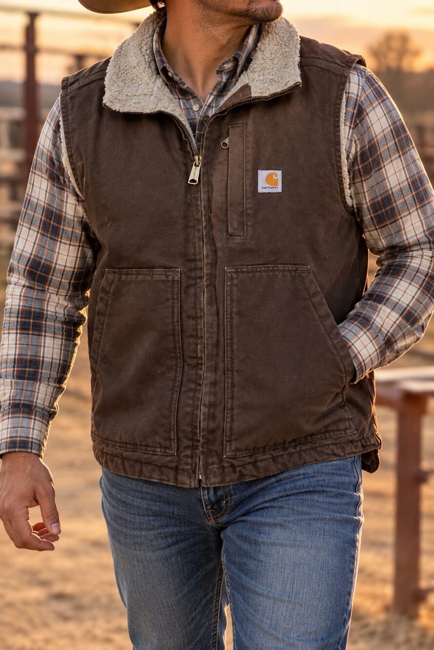 Carhartt Vest 104277 DKB Mens Large Mock Neck Sherpa Lined Loose Fit Washed Duck